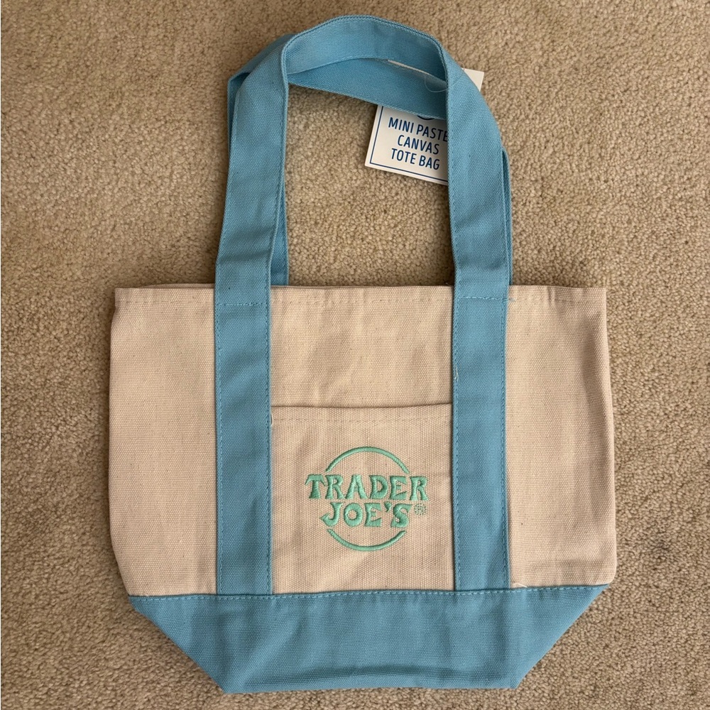 Trader Joe’s mini pastel blue tote bag